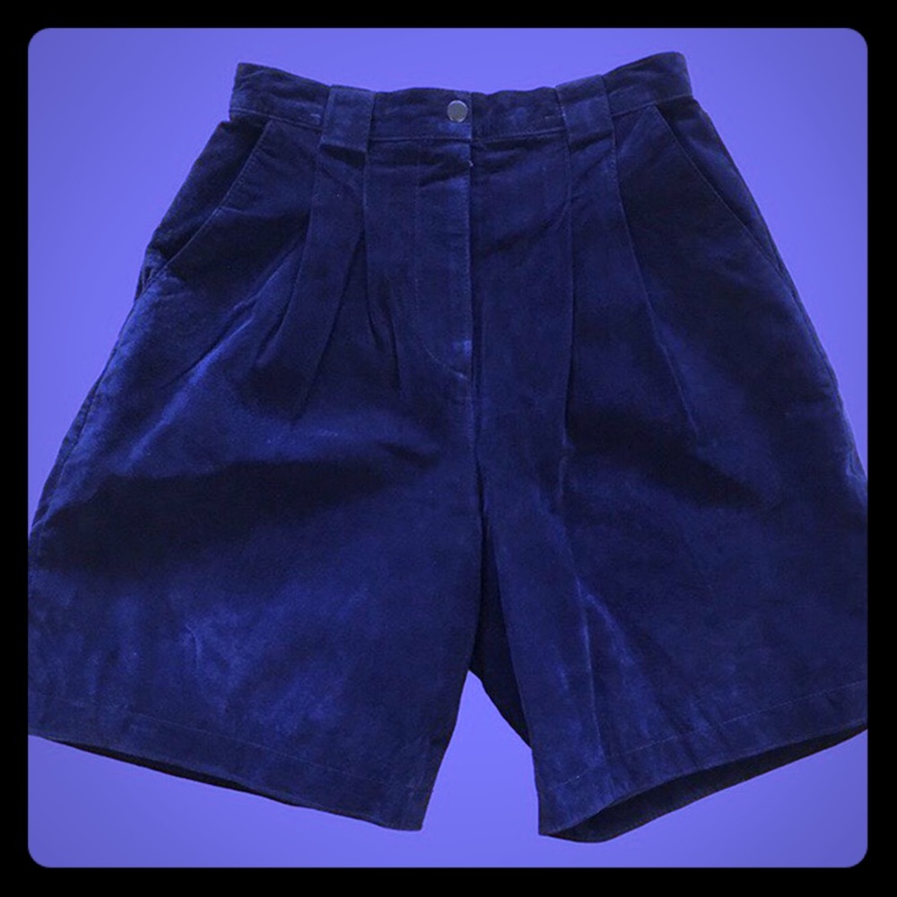 Genuine leather navy blue mom shorts